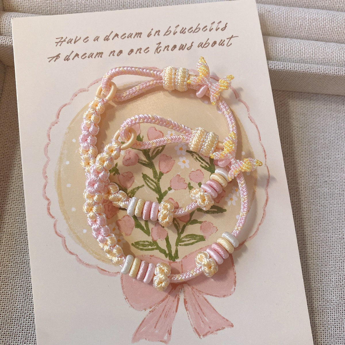 Handmade Braided Bracelet Pastel Flowers