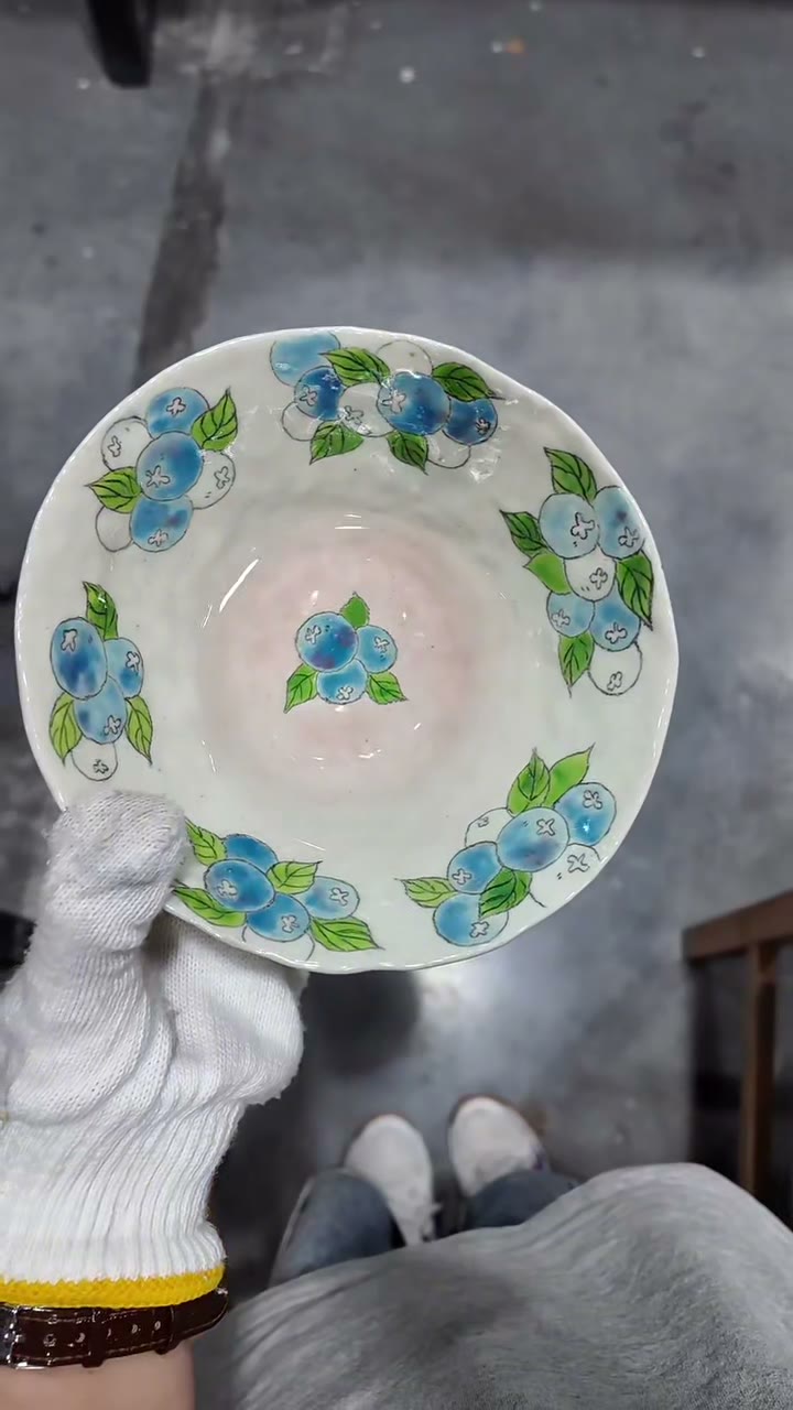Handcrafted Ceramic Bowl Hand Painted Blueberries