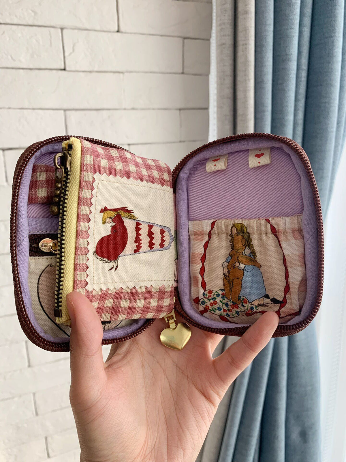 Vintage Storybook Zippered Pouch with Heart Pull