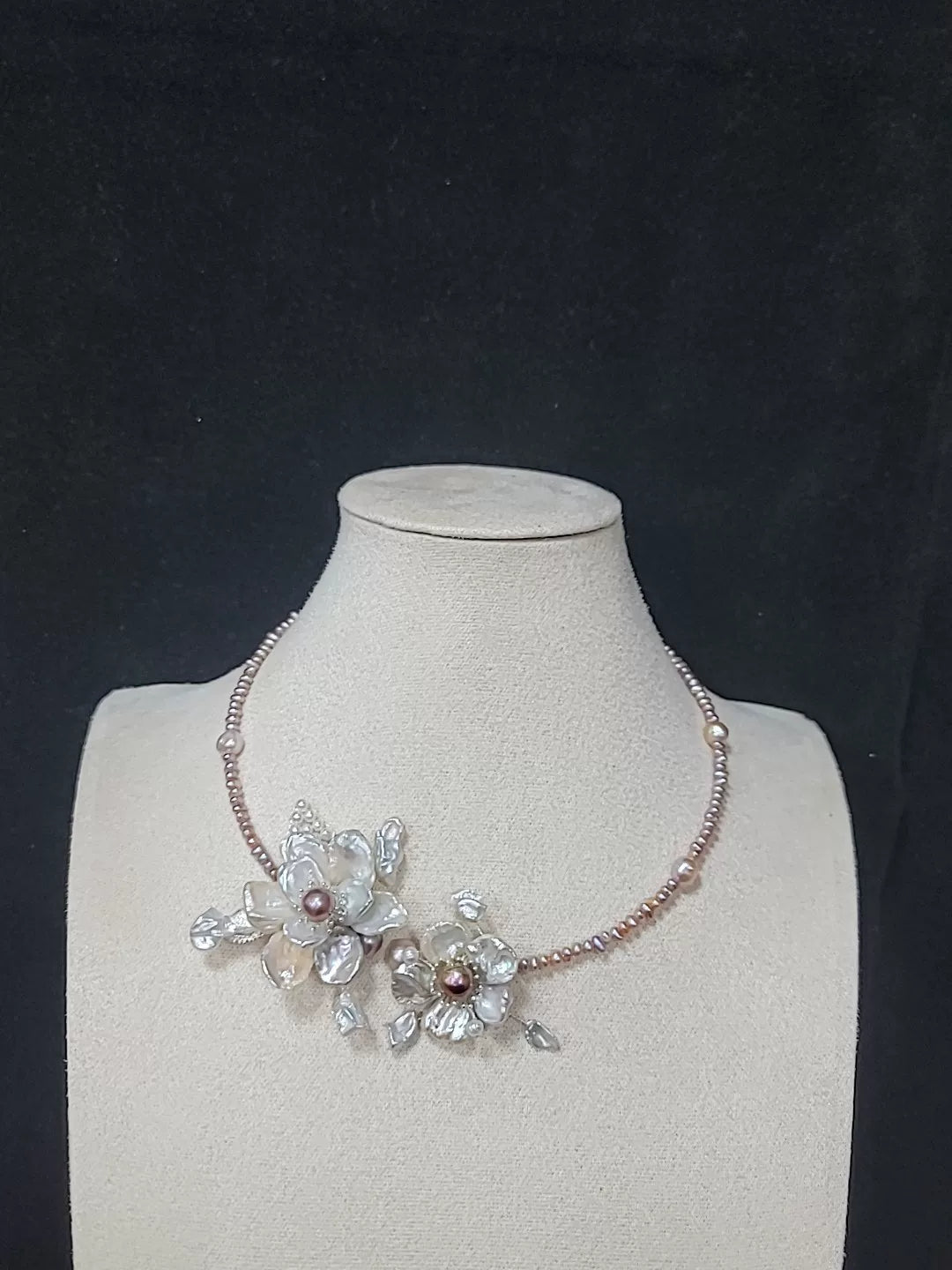 Pink Pearl Double Flower Necklace