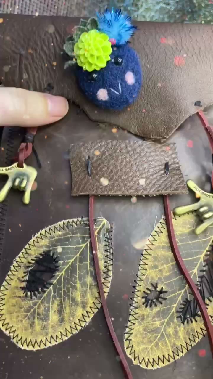 Handmade Leather Crossbody Bag with Applique Face