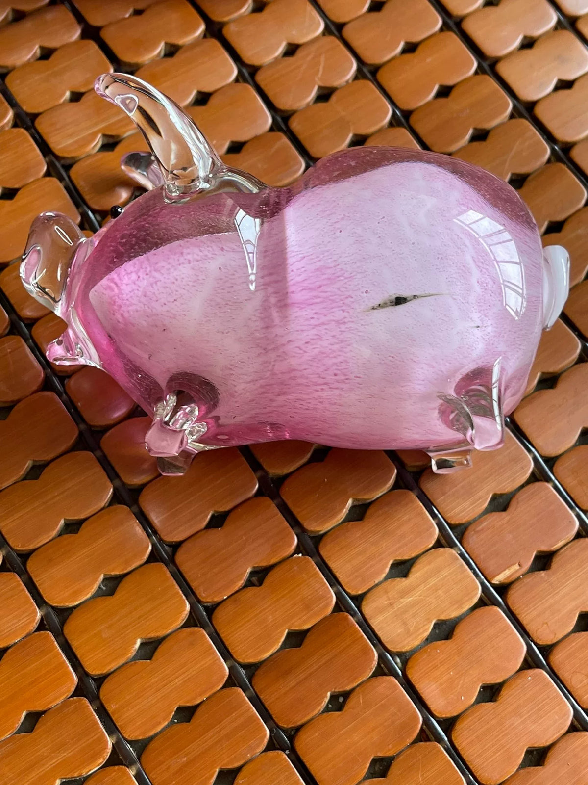Vintage Glass Pig Figurine Pink Magenta