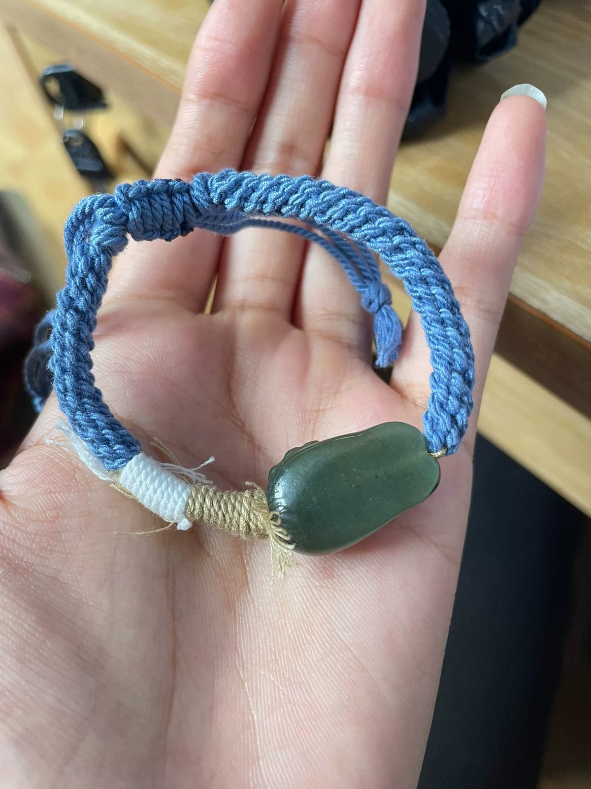 Dunkelgrüne Hetian-Jade Katze-Kordarmband