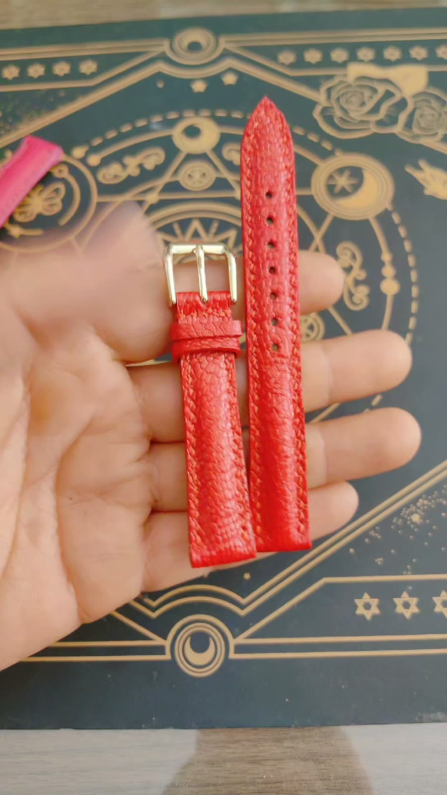 Ostrich Leg Leather Watch Strap Red