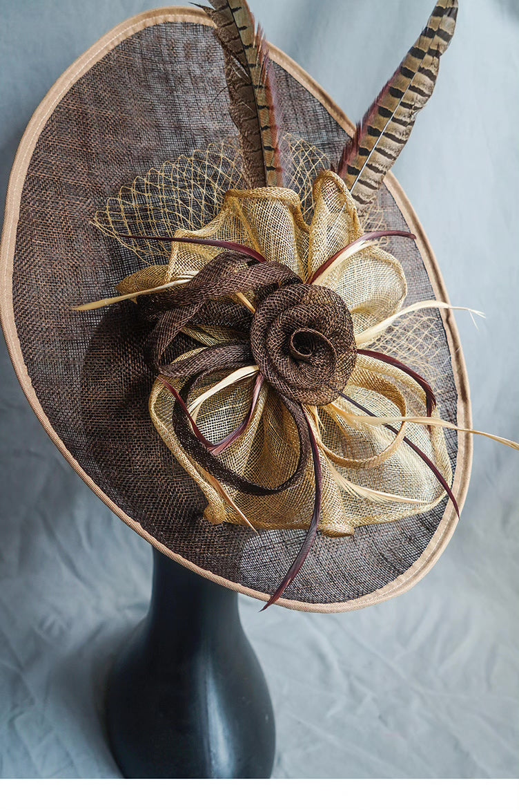Coffee Abaca Formal Fascinator Hat
