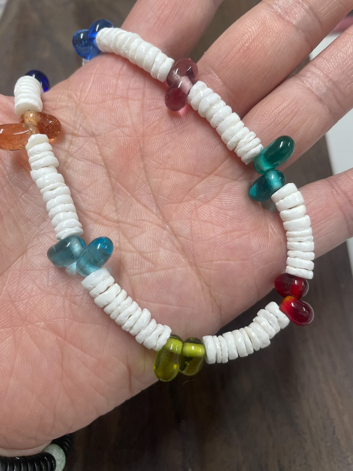 White Shell and Multicolor Glass Beaded Necklace