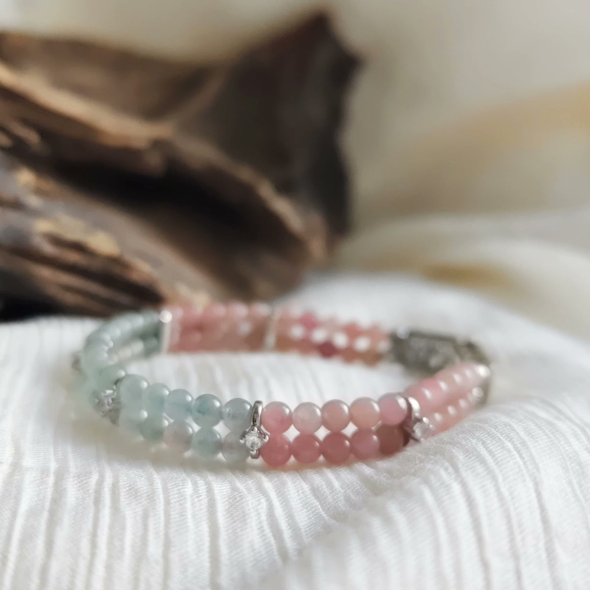 Pink Blue Tourmaline Double Row Bead Bracelet