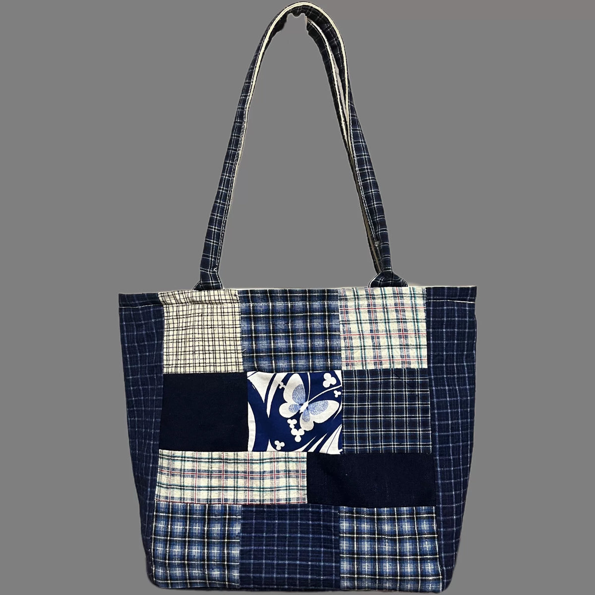 Blauwe patchwork Handgeweven Katoen Schouentas