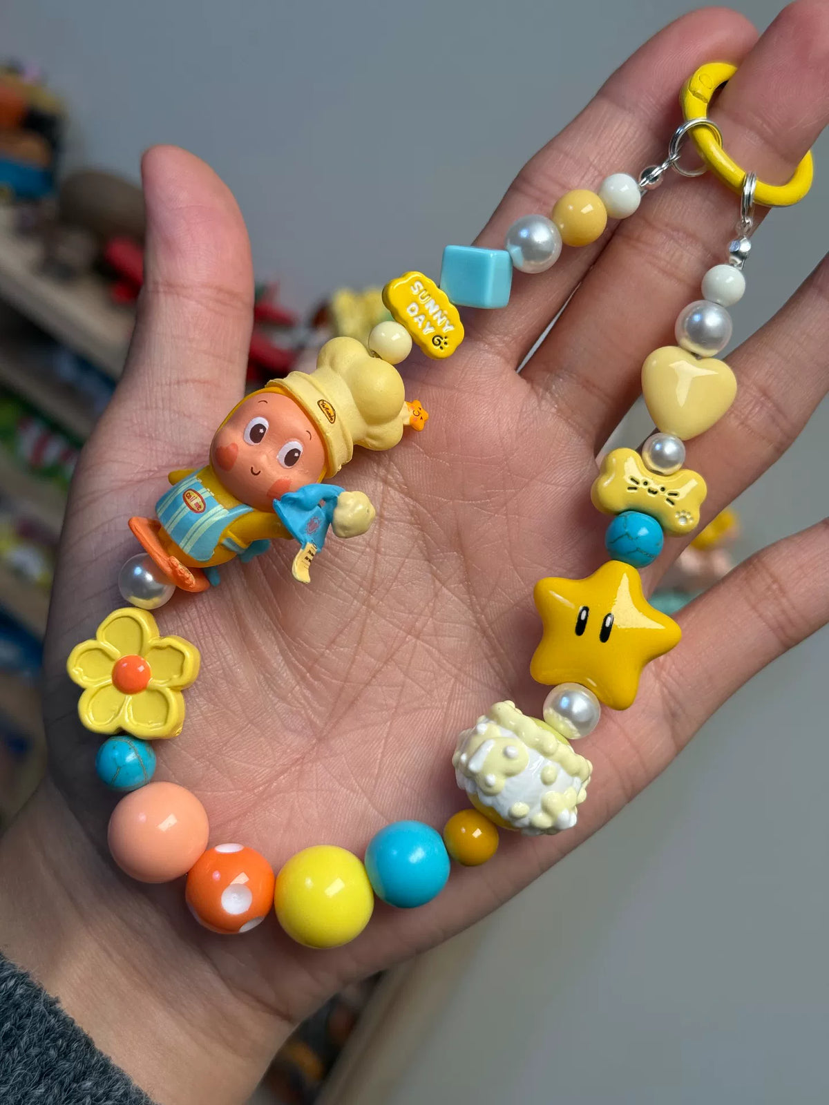 Chaveiro e Tira de Telemóvel com Contas e Estrela Personalizada