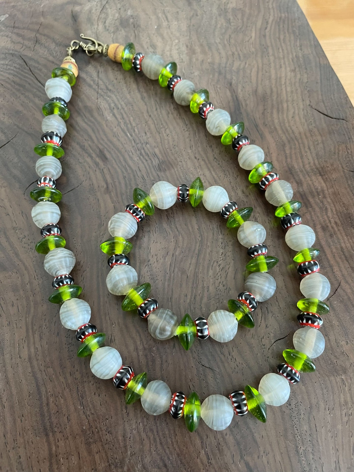 Handcrafted Glass Bead Necklace and Bracelet Set