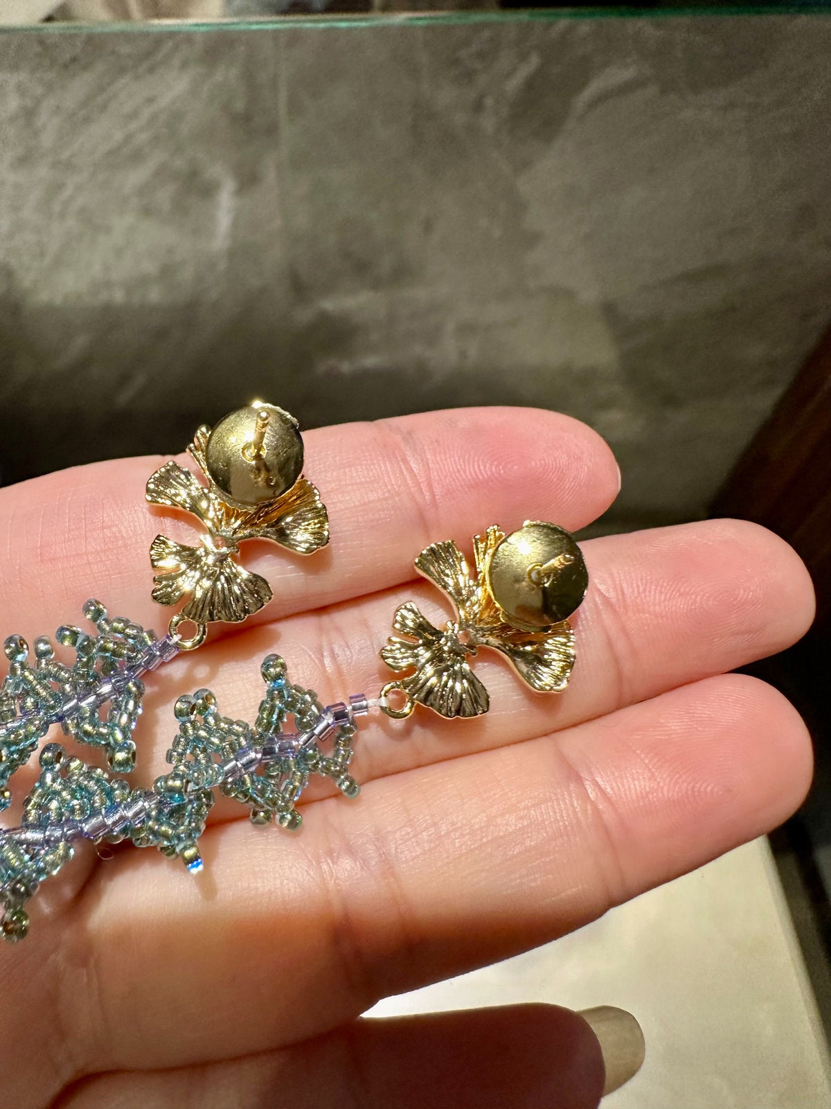 Long Beaded Tassel Earrings Ginkgo Leaf