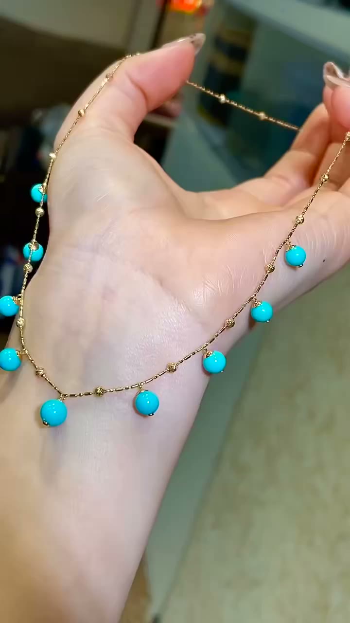 Collier Station en Or 18K avec Turquoise Sleeping Beauty