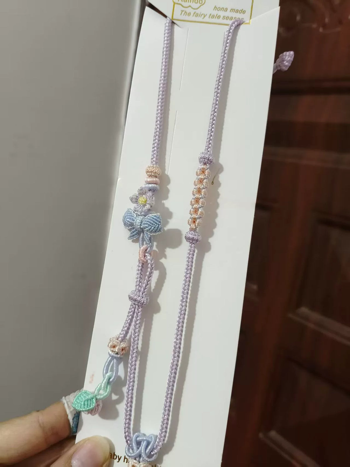 Cordão de Colar Lavanda Tecido à Mão com Laço