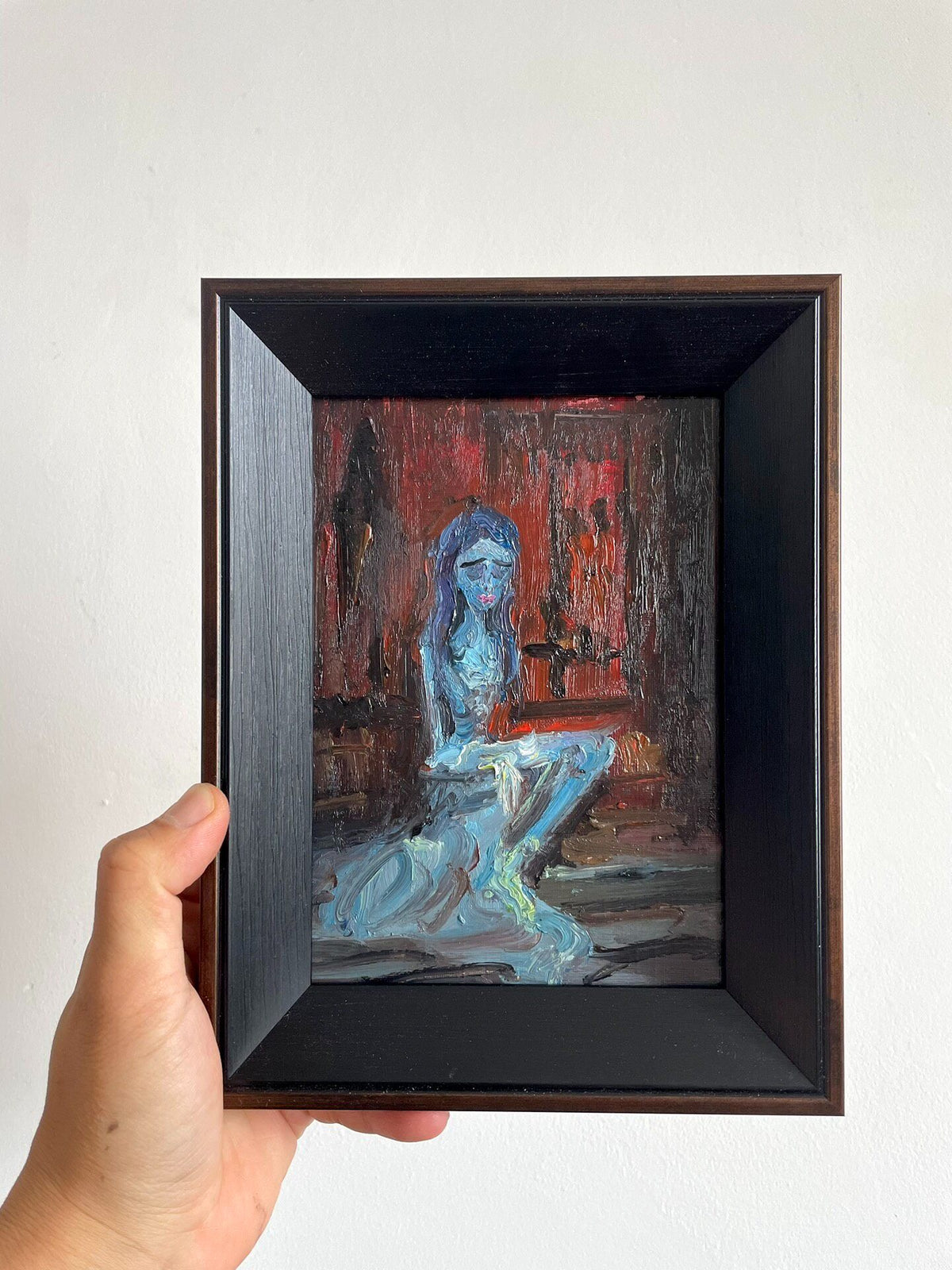 Handmålad oljemålning i Corpse Bride-stil