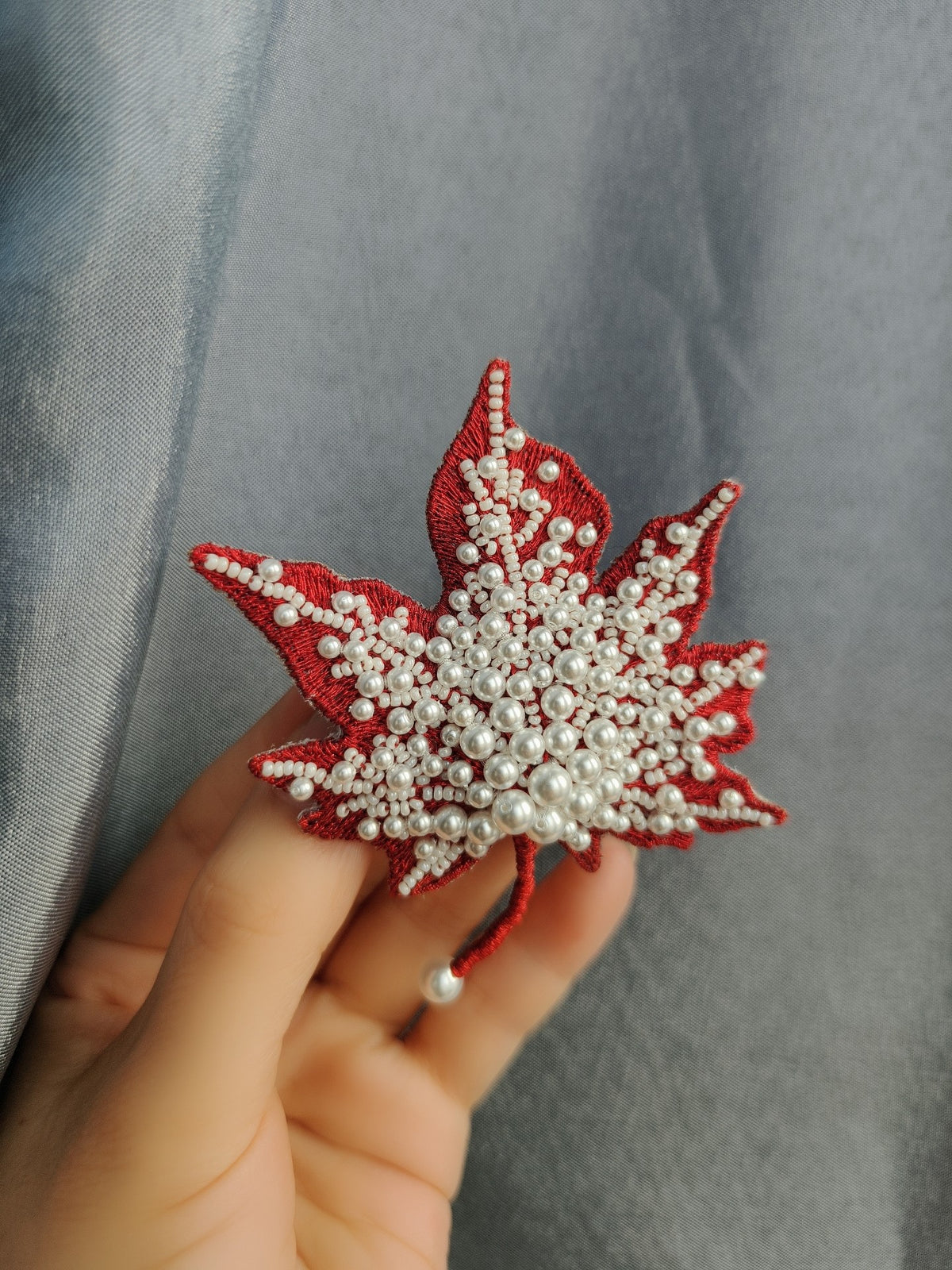 Pearl Embroidered Maple Leaf Hair Clip