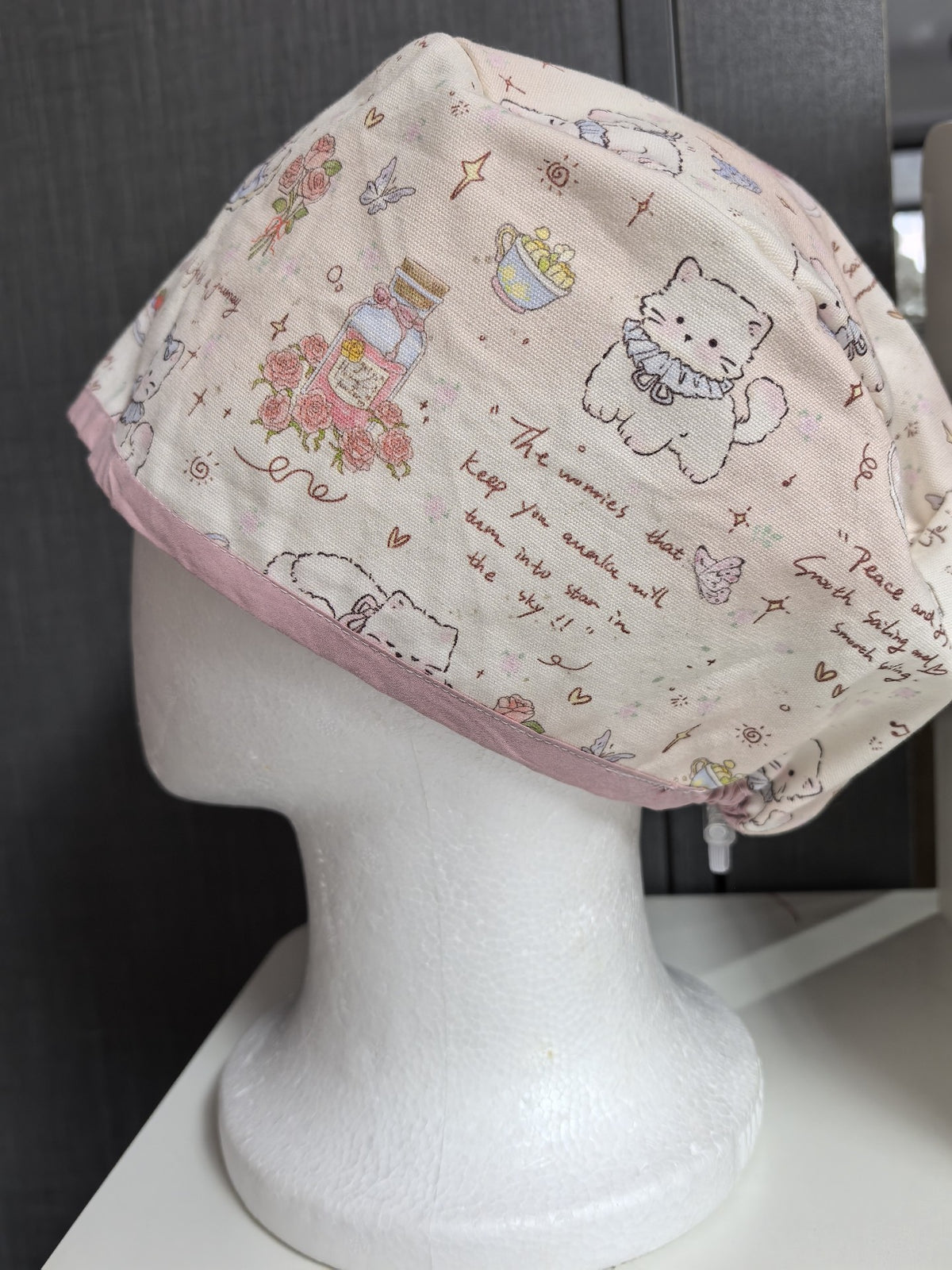 Surgical Cap with Floral Cat Print