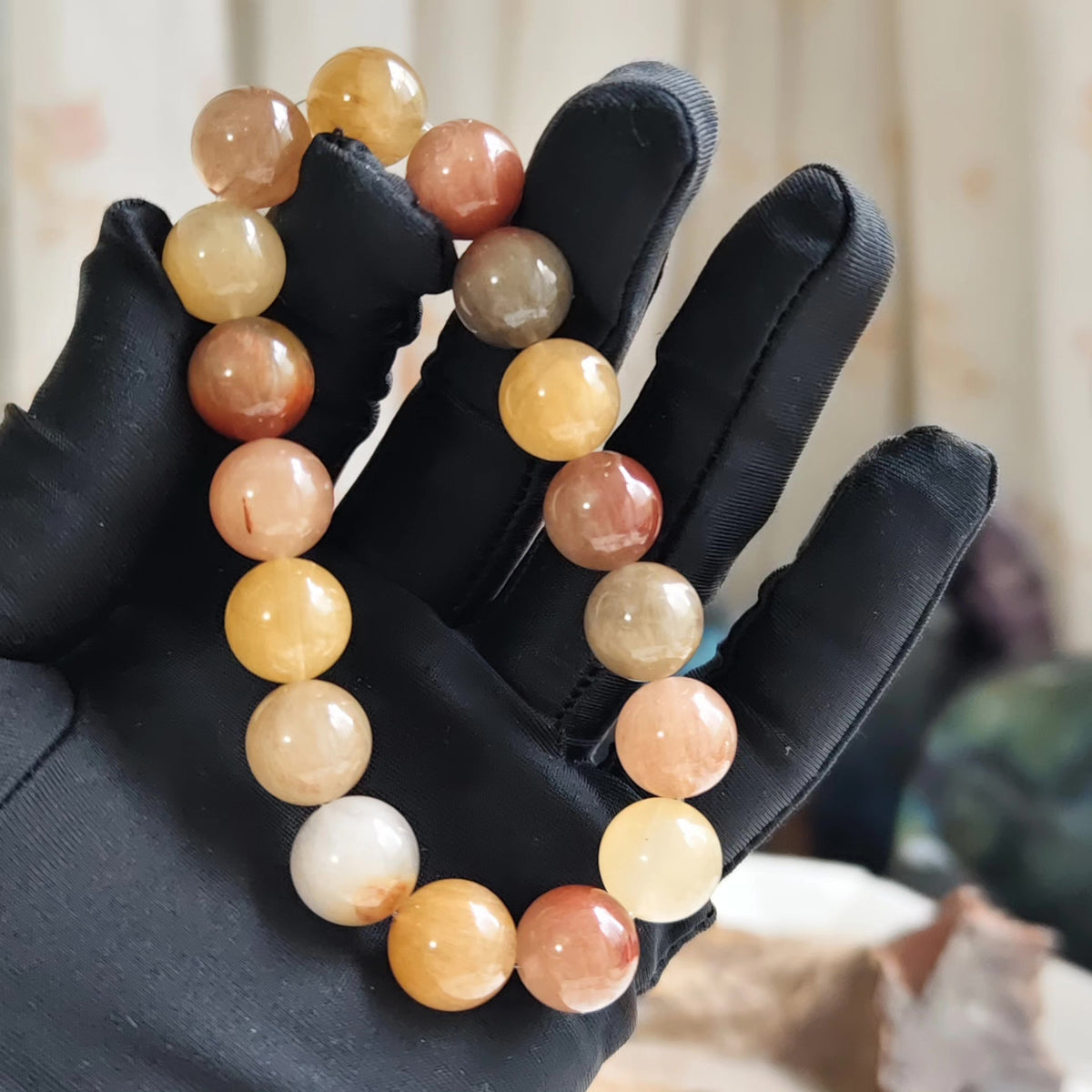 Multicolor Rabbit Hair Quartz Beaded Bracelet 12.8mm
