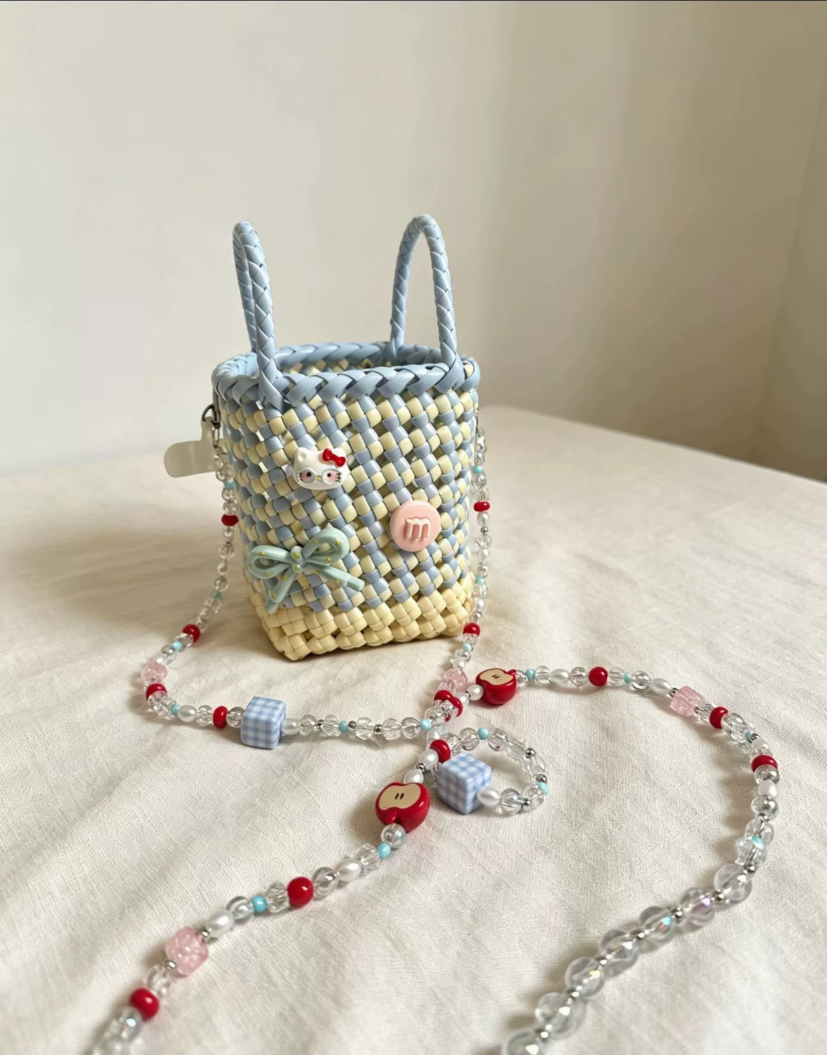 Bolsa de Vime Tecida Pastel Color Block