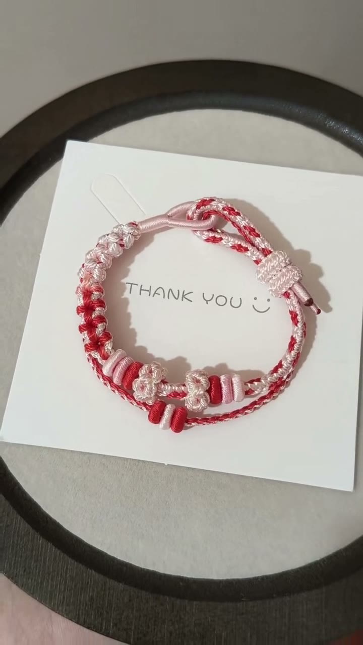 Handwoven Red White Bracelet Floral Knot