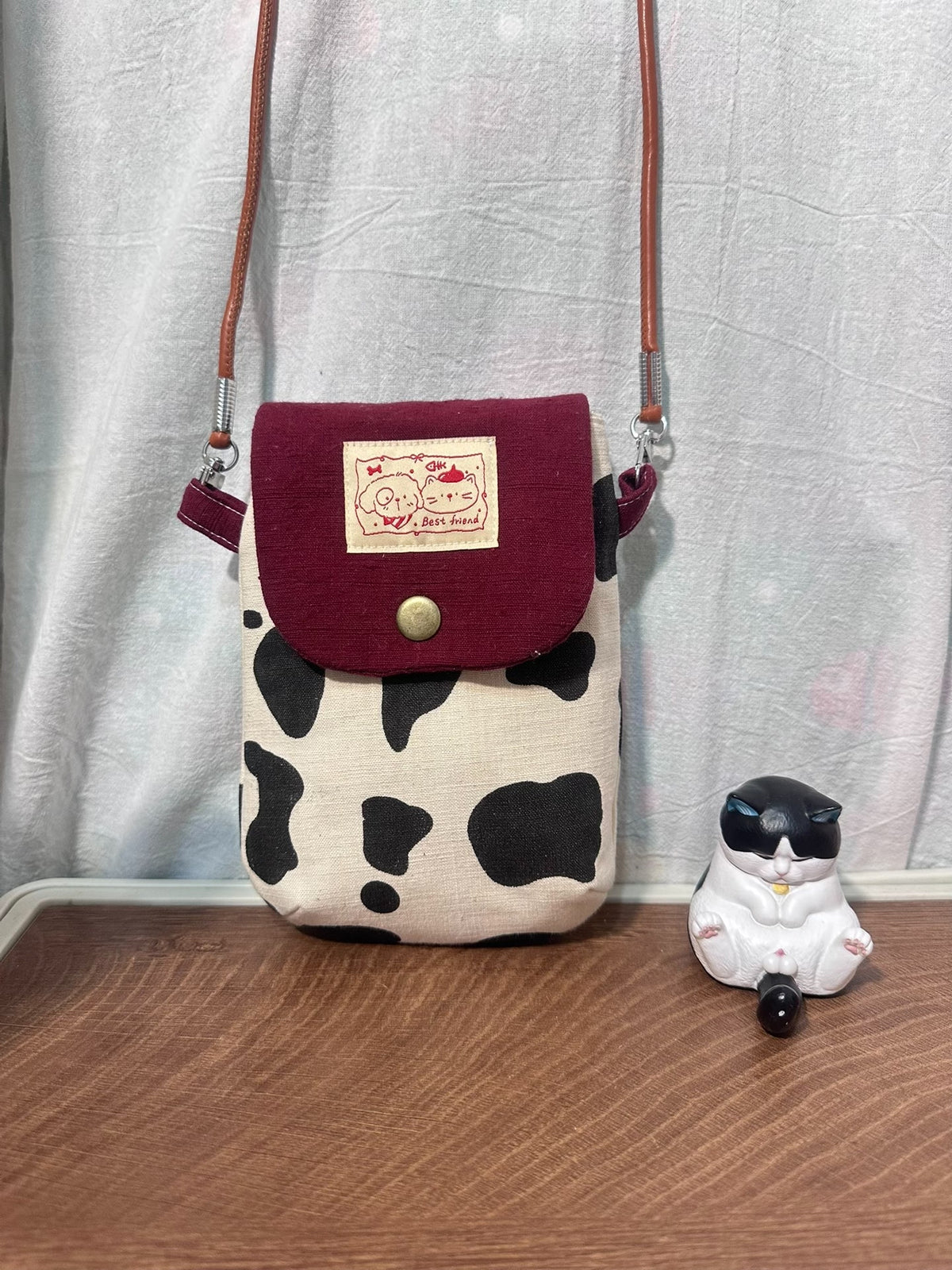 Handmade Cow Print Crossbody Phone Bag