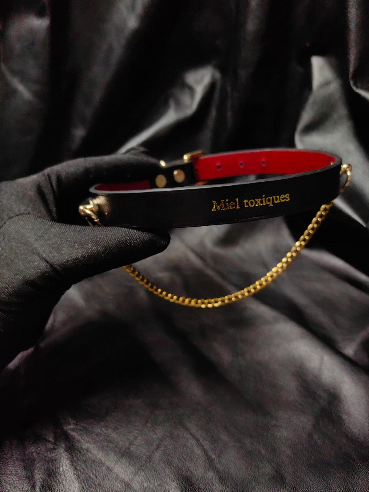 Leather Choker Necklace with Gold Chain