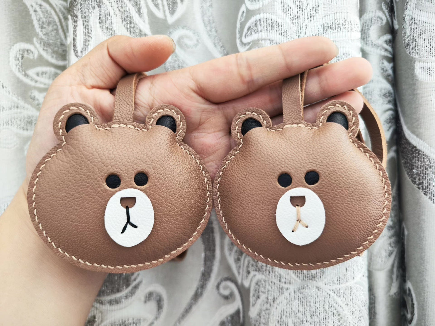 Genuine Leather Bear-Shaped Keychain Key Holder
