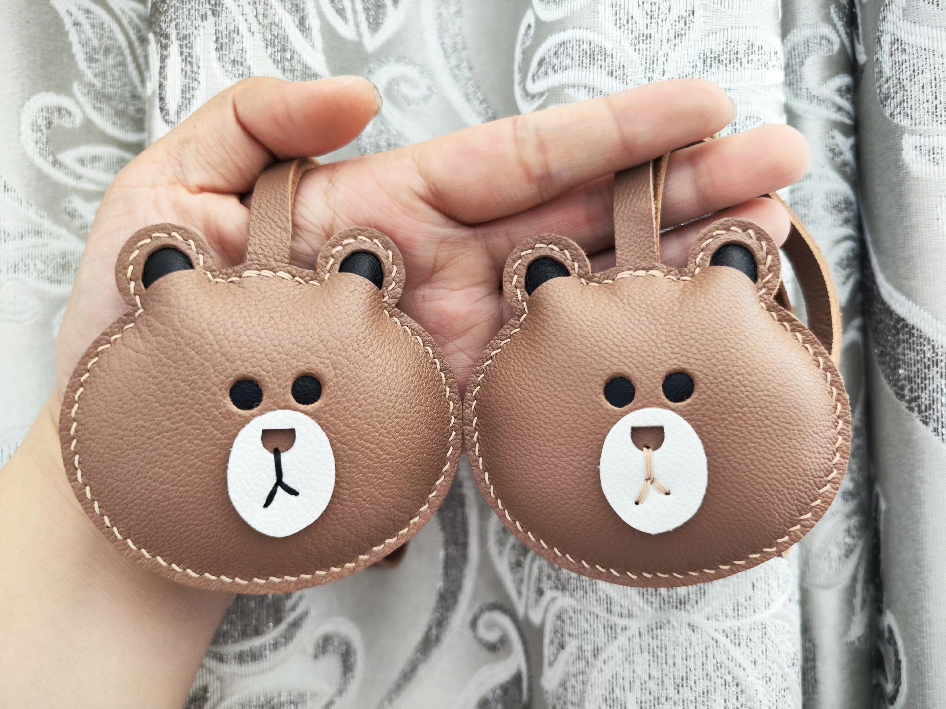 Genuine Leather Bear-Shaped Keychain Key Holder