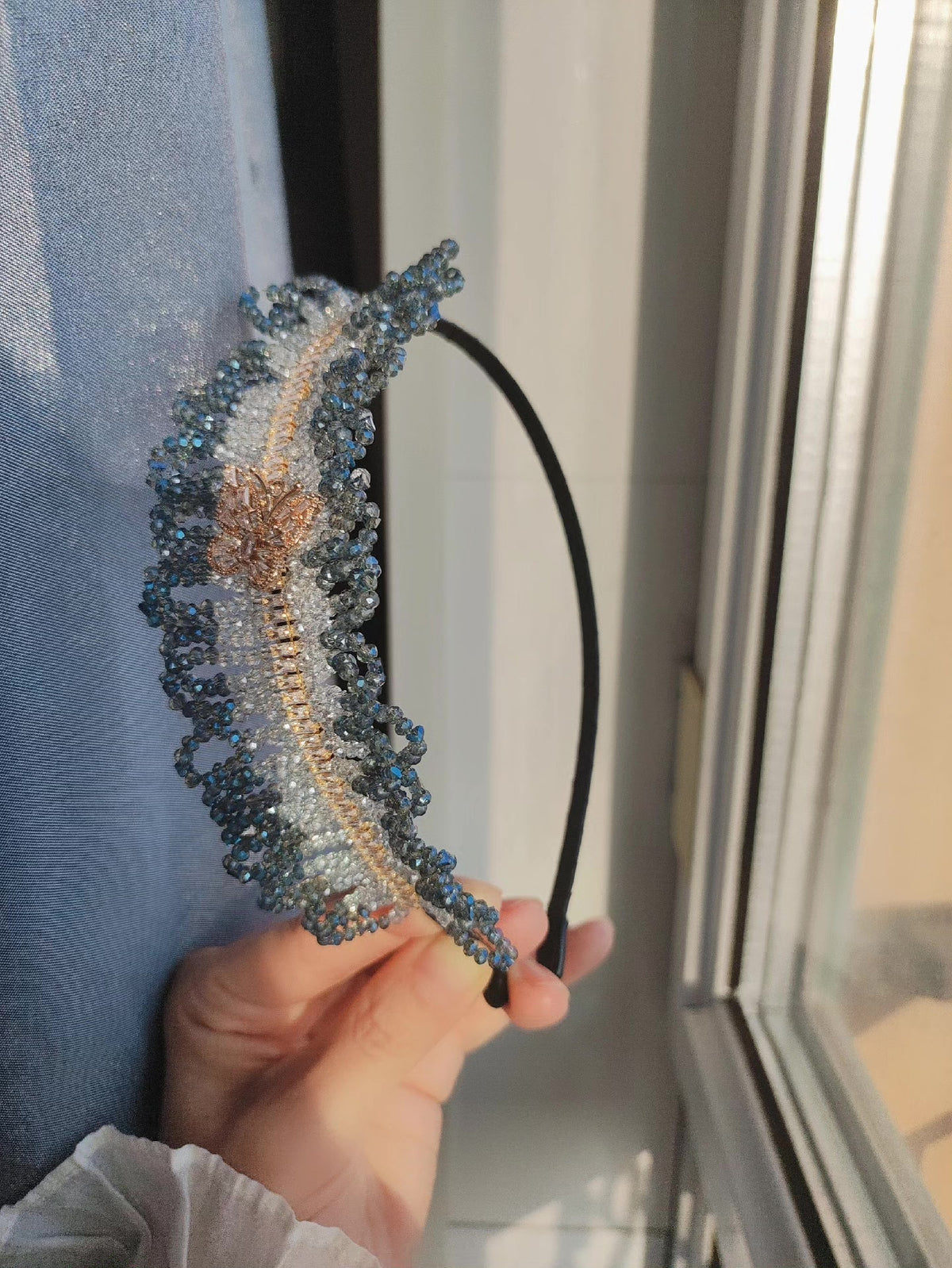 Crystal Gradient Lace Headband Butterfly Design