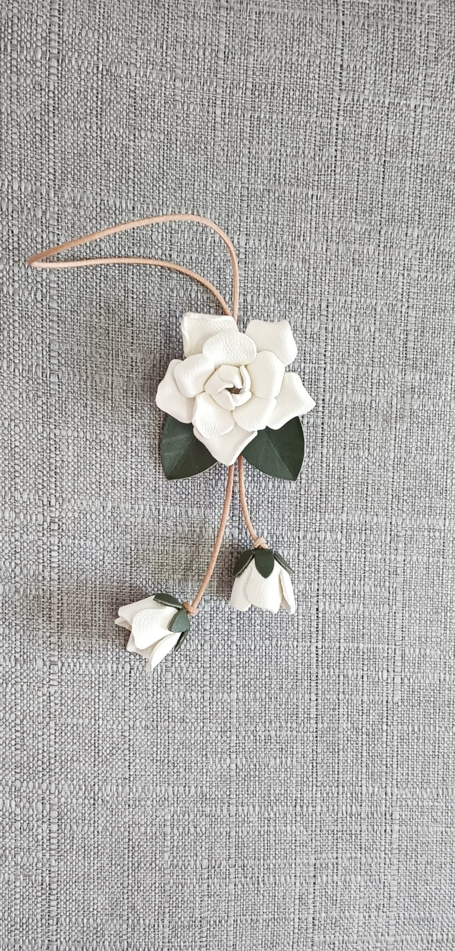 Leather Gardenia Flower Bag Charm Keychain
