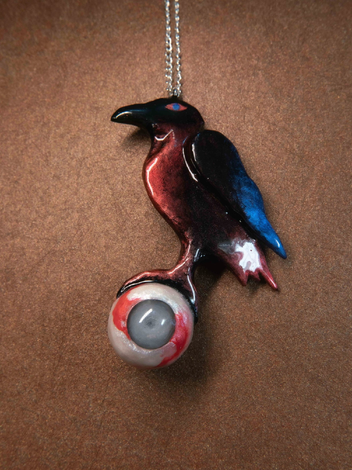 Raven Eyeball Pendant Necklace Resin Clay