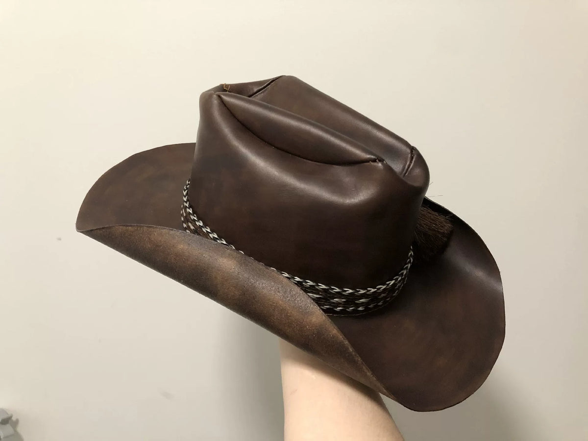 Chapéu Cowboy de Couro Genuno Feito à Mão Café Brown