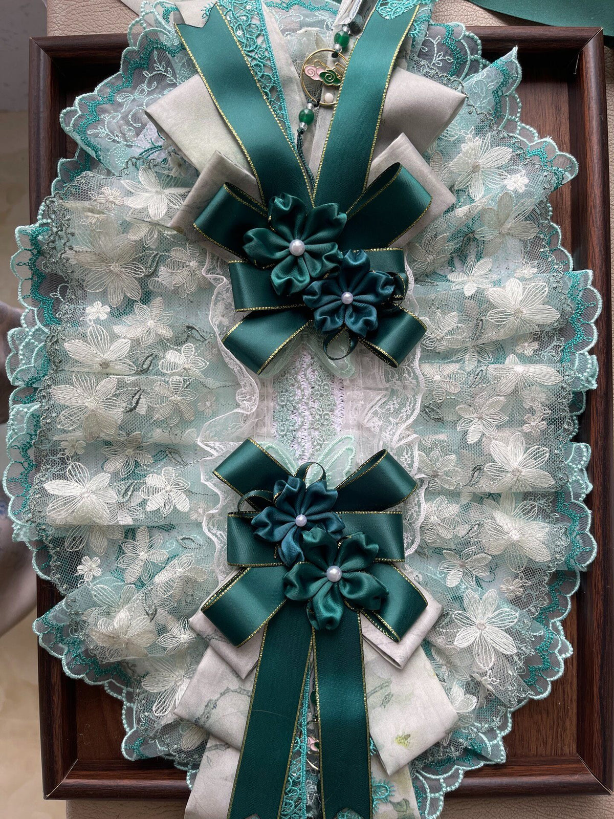Lolita Green White Lace Flat Hat