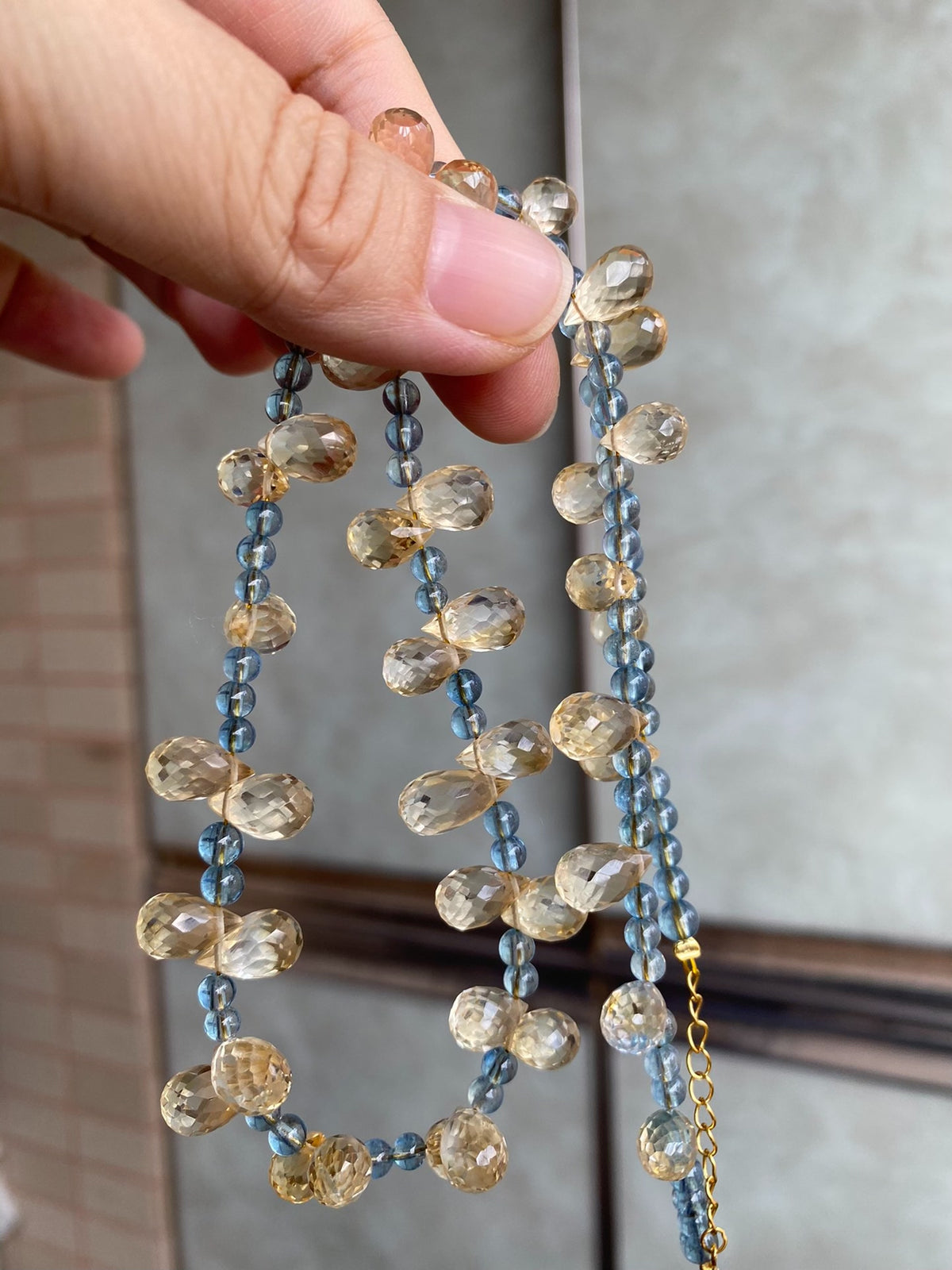 Citrine Aquamarine Beaded Necklace Teardrop