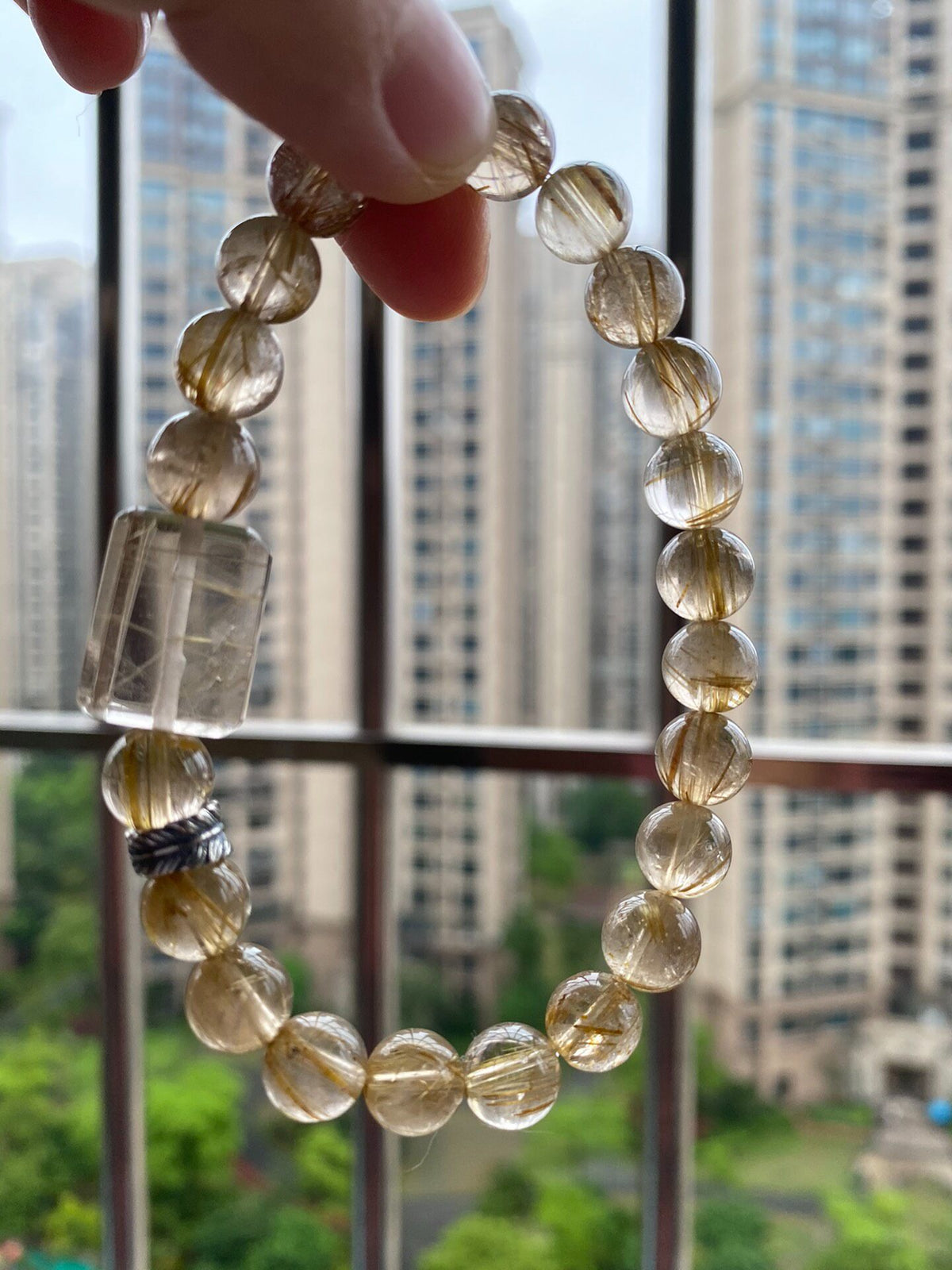 Golden Rutilated Quartz Bracelet Silver Spacer