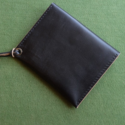 Horween CXL Black Leather Flap Coin Wallet with Tan Trim