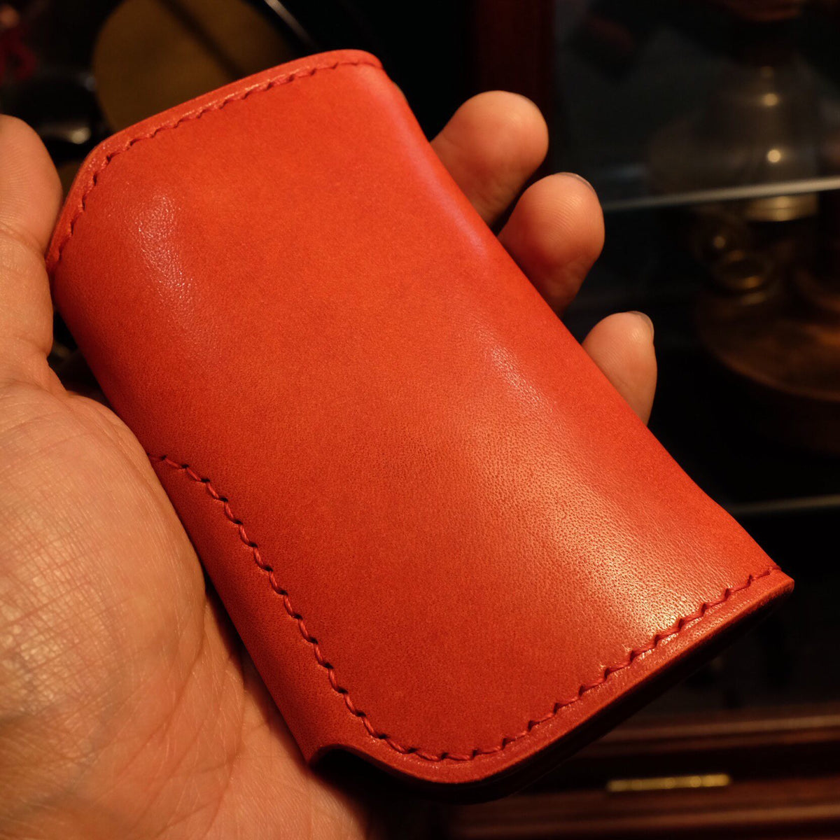 Red Leather Key Holder with Coin Button
