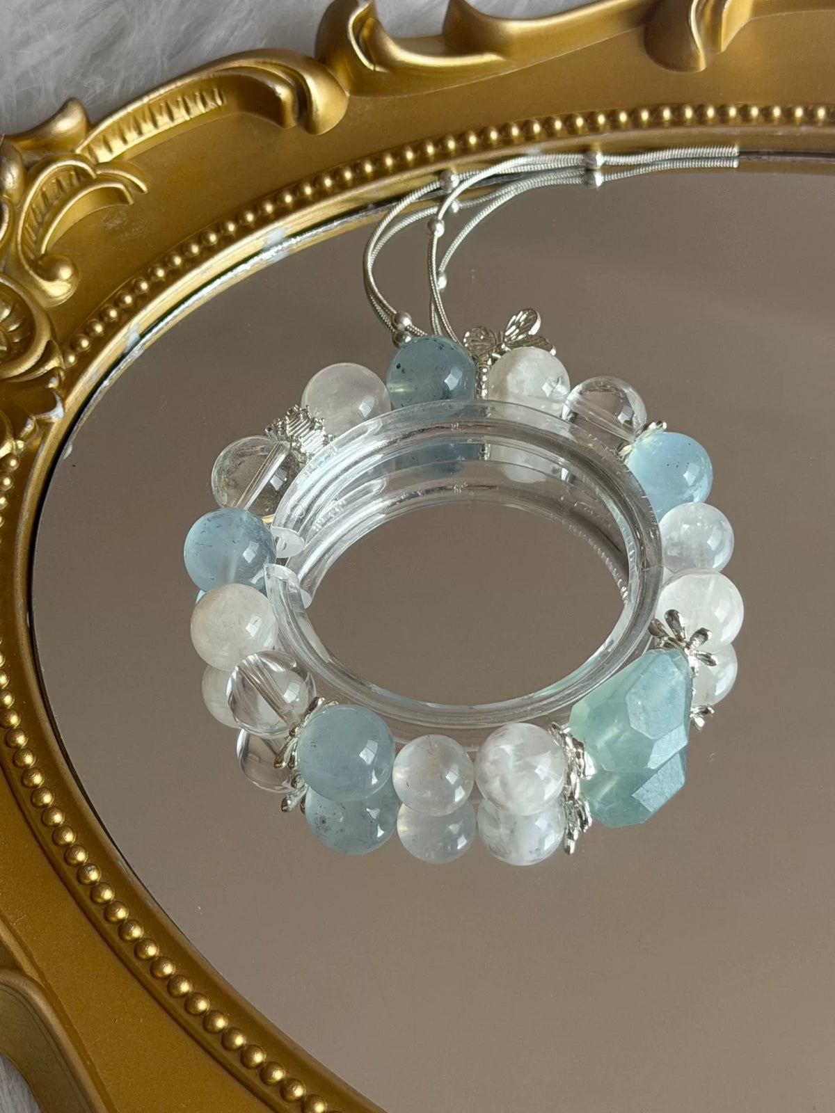 Crystal Beaded Bracelet Aquamarine Blue Moonstone