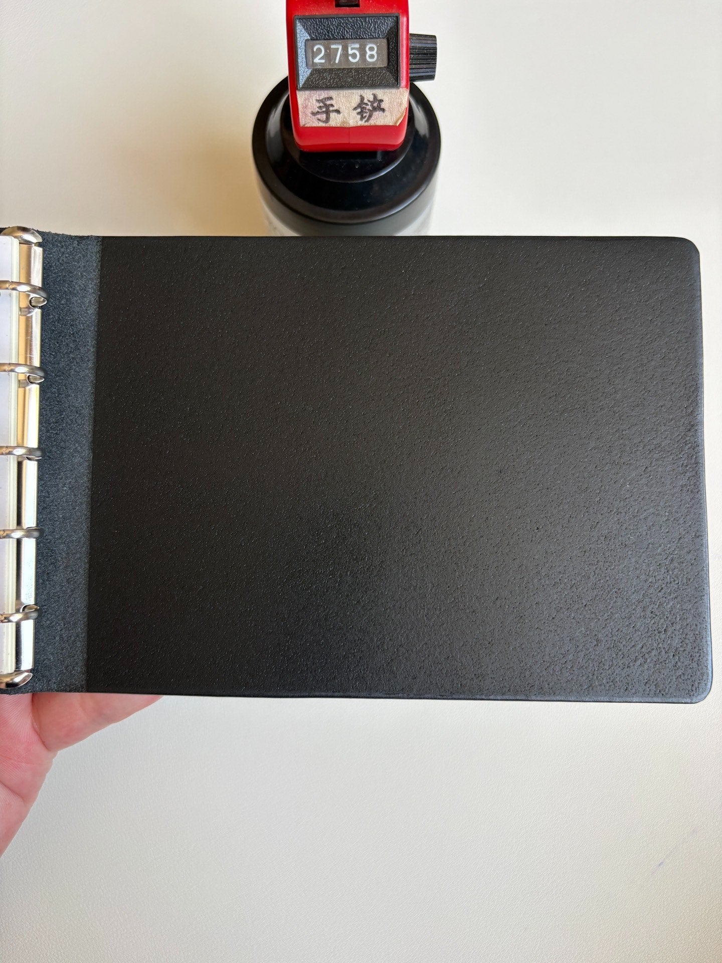 Black Leather Binder with Silver Ring Mechanism
