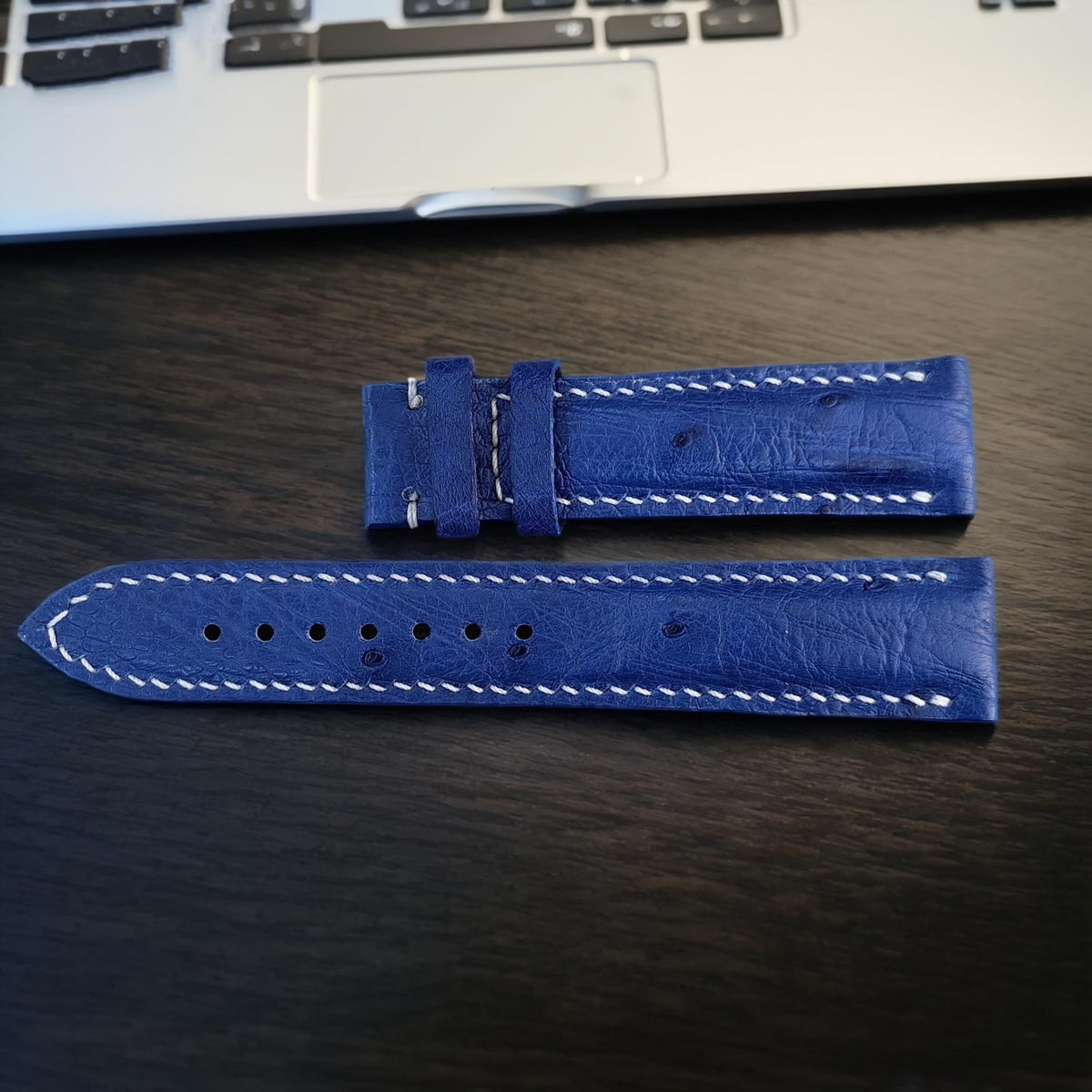 Handcrafted Blue Ostrich Leg Leather Watch Strap