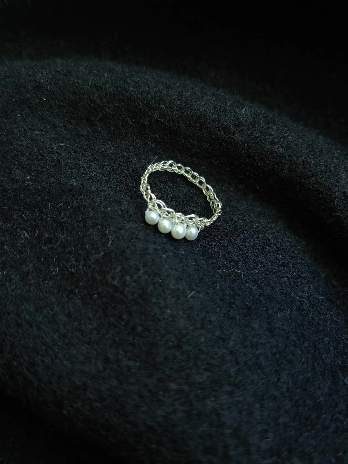 Handmade Crocheted Wire Ring with Pearls