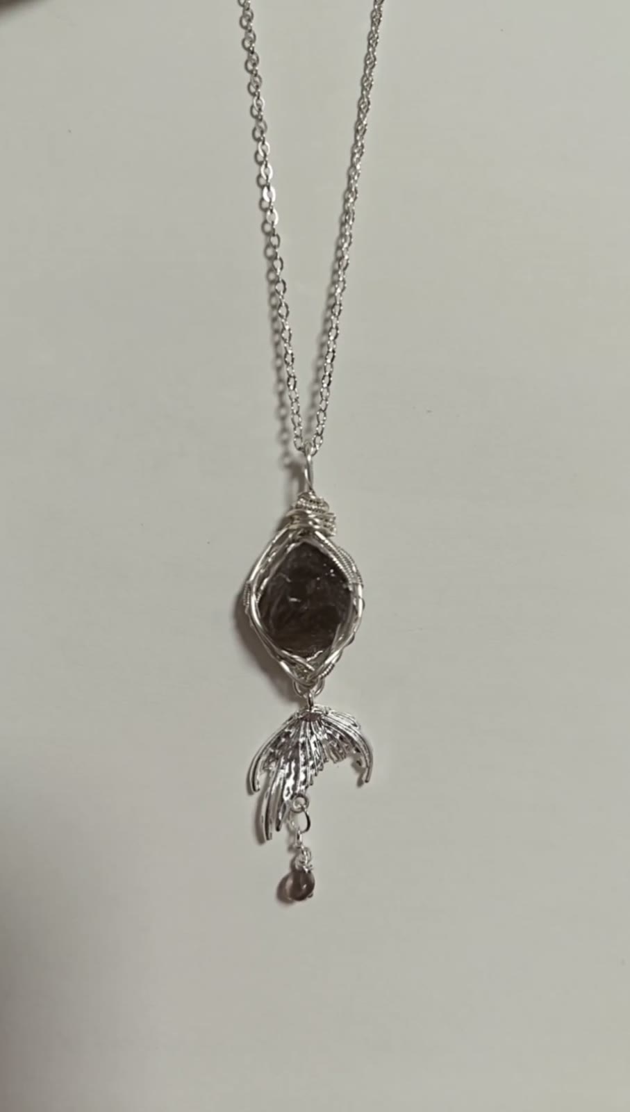 Tea Crystal Fish Tail Wire Wrapped Necklace