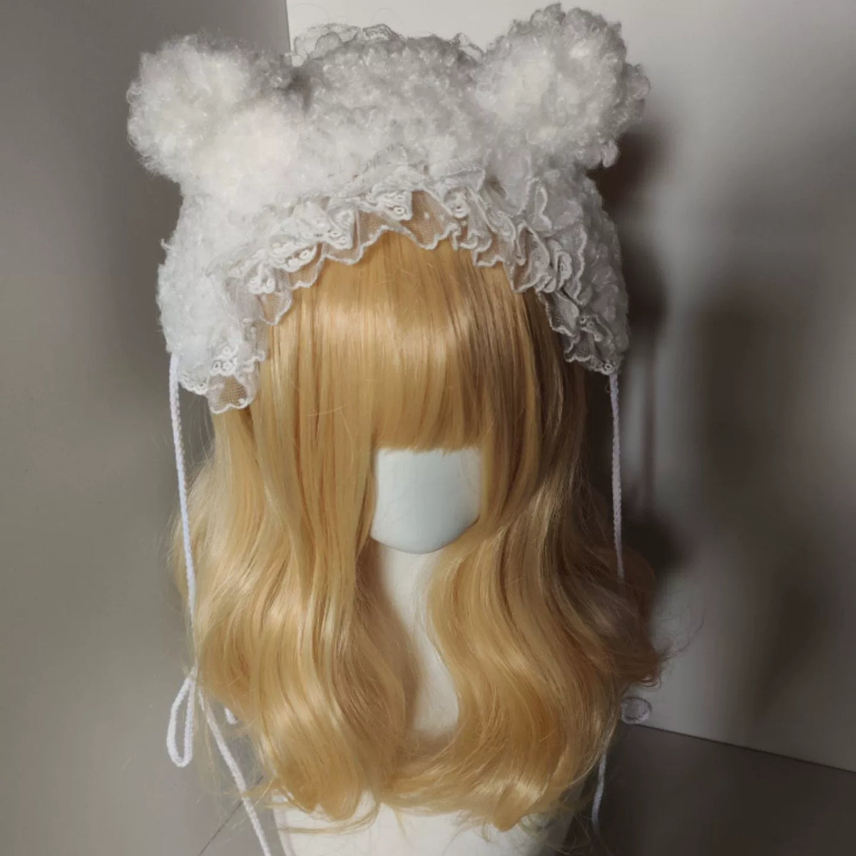 Cerchietto Lolita bianco soffice con pizzo