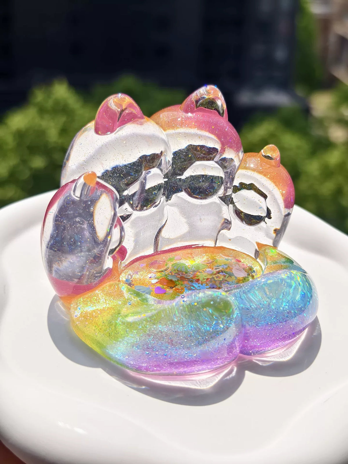 Rainbow Resin Cat Paw Quicksand Phone Stand