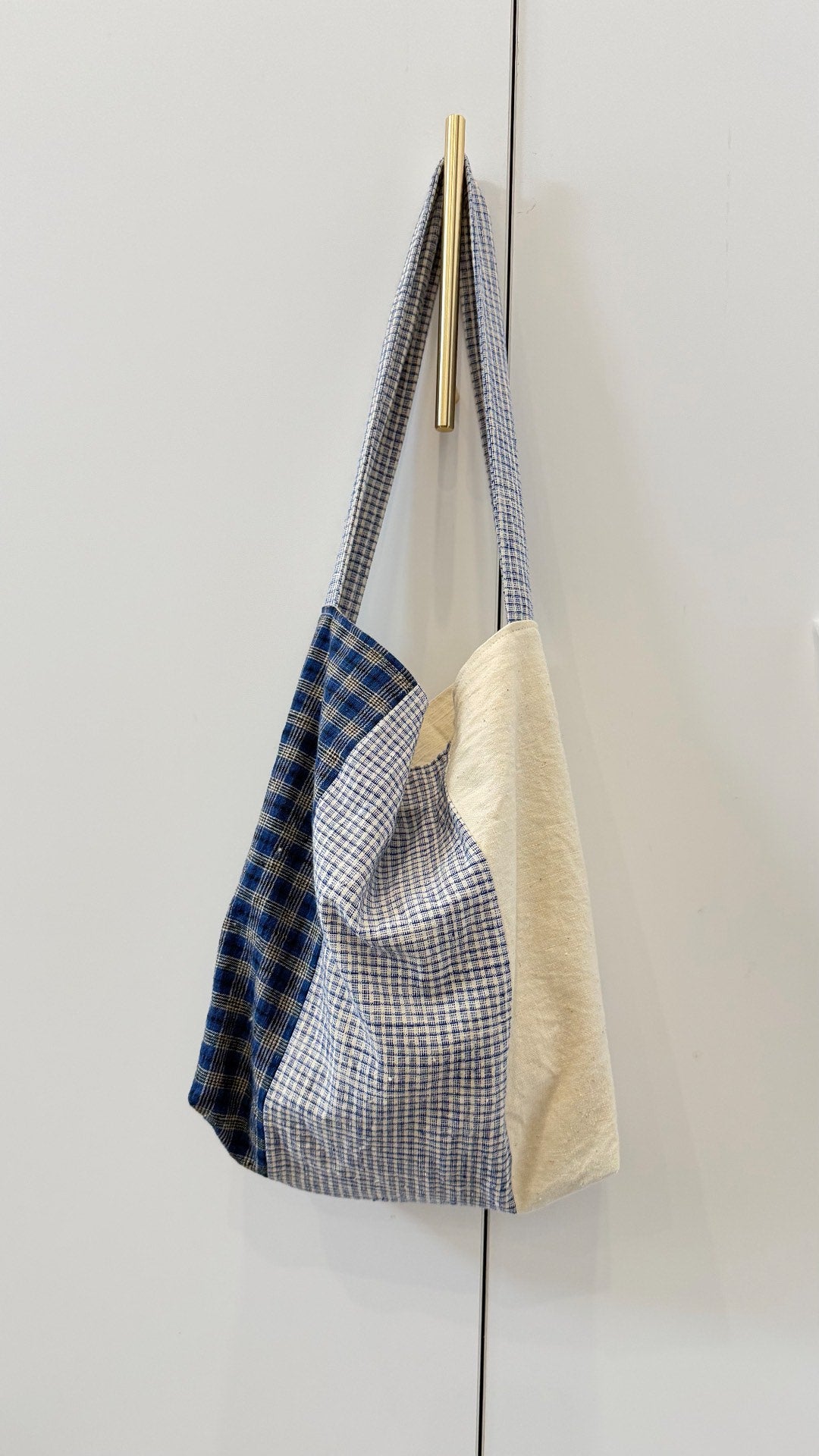 Saco de Ombro em Patchwork de Algodão Tecido à Mão