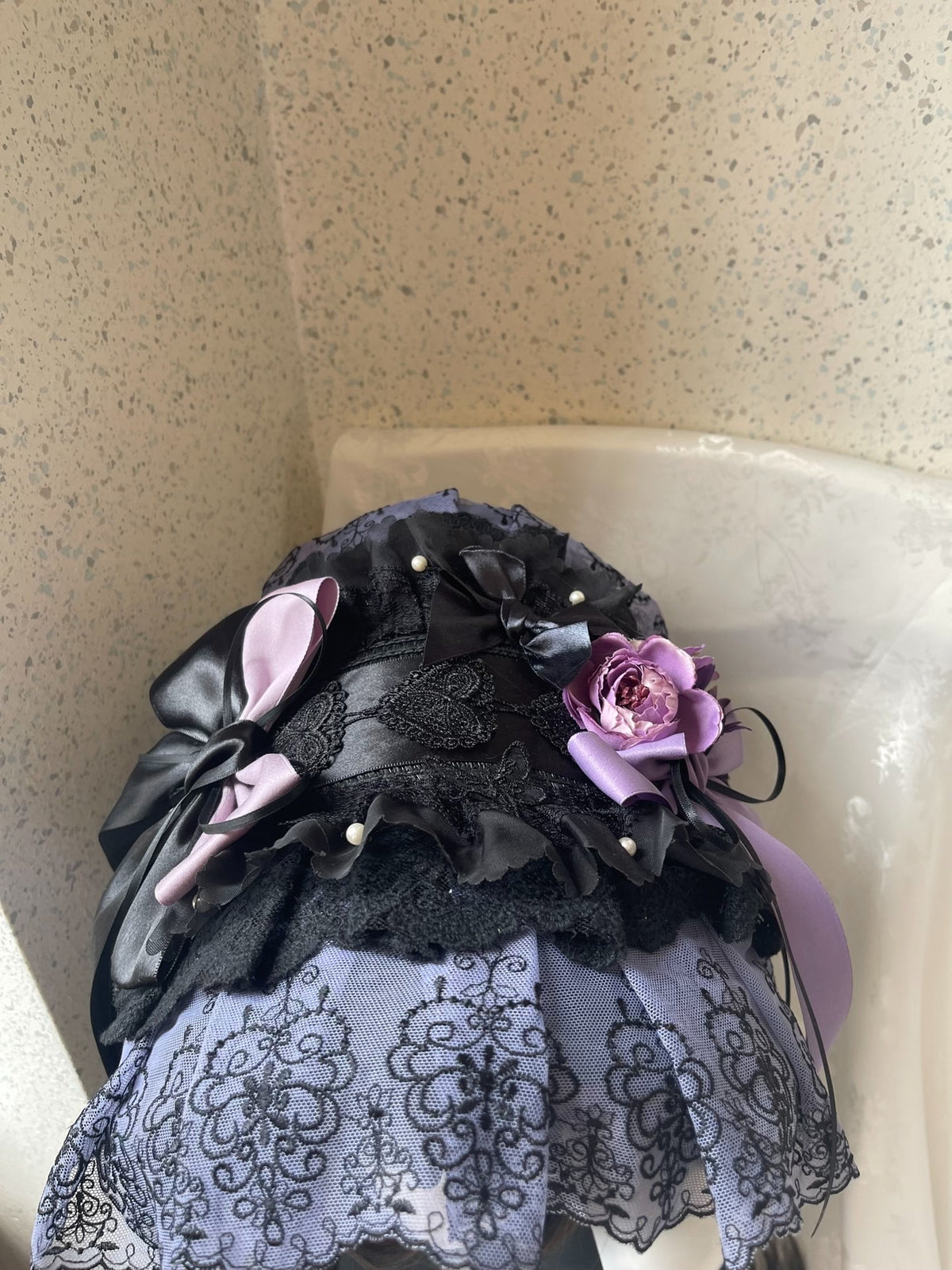 Lolita Black Purple Lace Bonnet Gothic