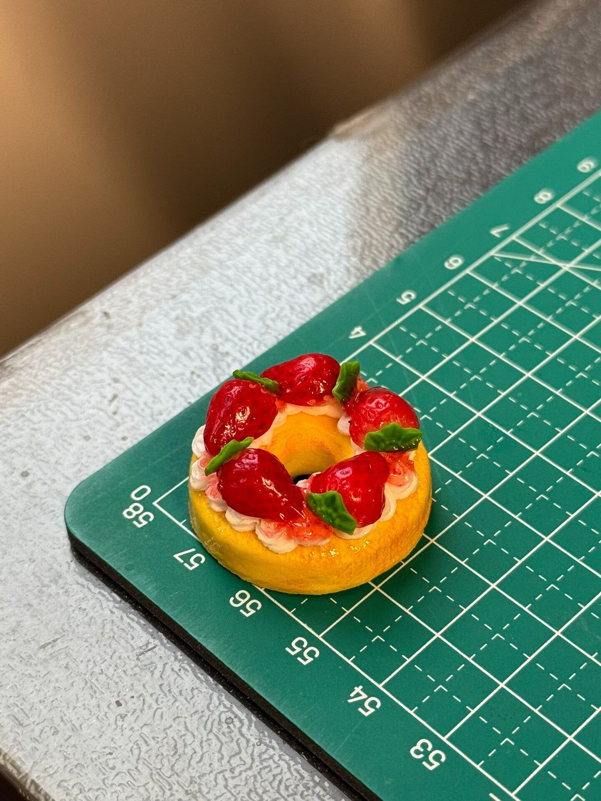 Strawberry Donut Charm Keychain 3cm