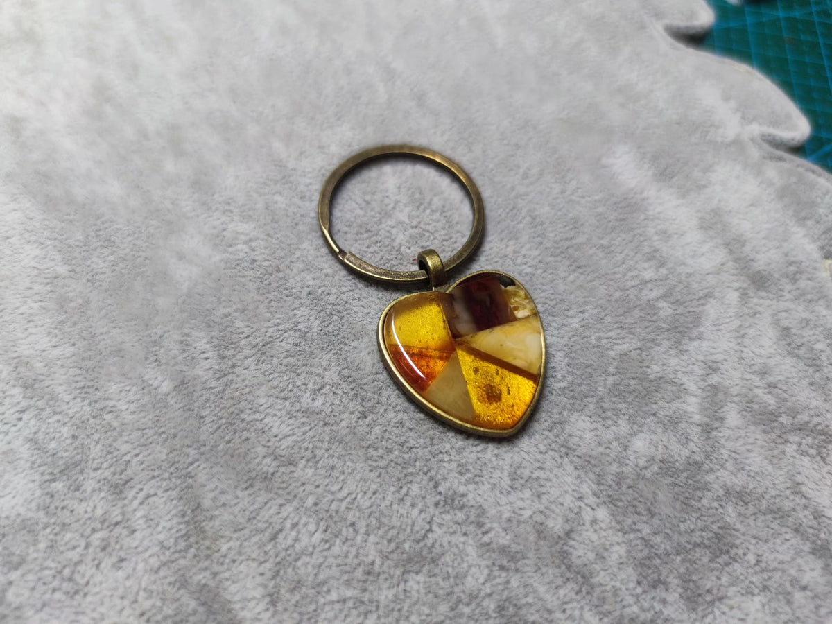 Amber Beeswax Mosaic Heart Keychain