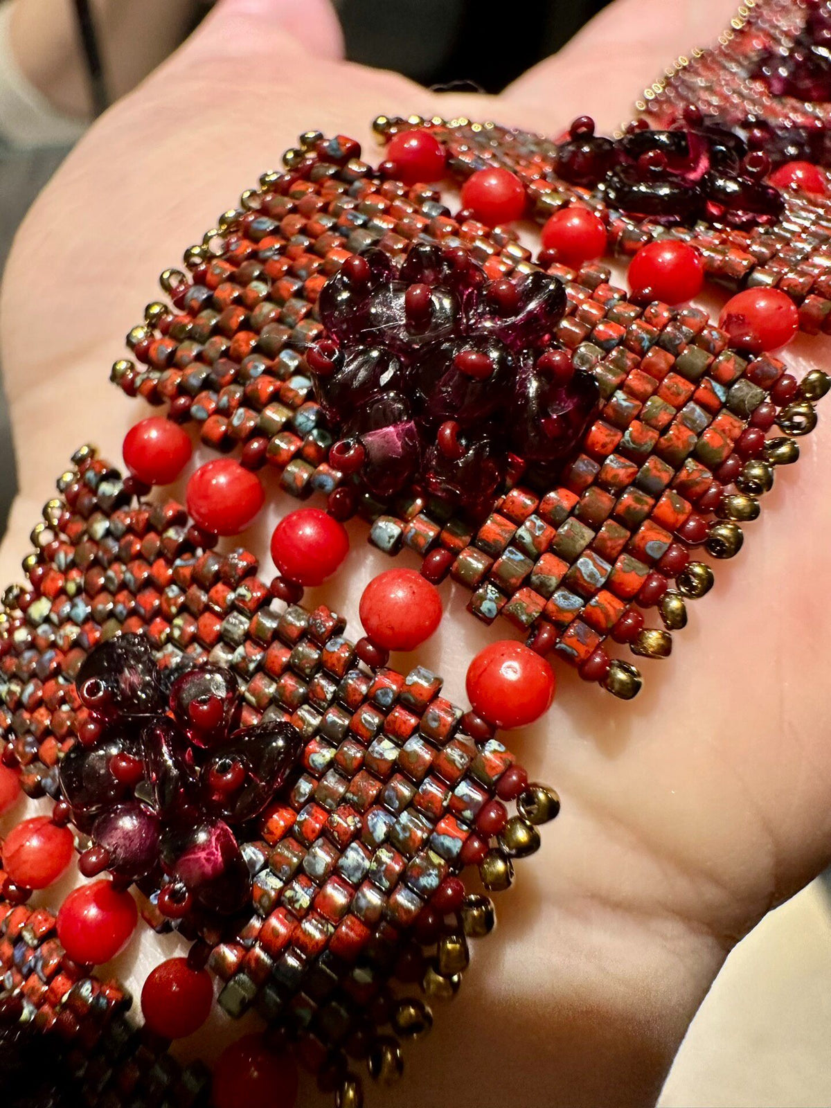 Handcrafted Garnet Seed Bead Bracelet