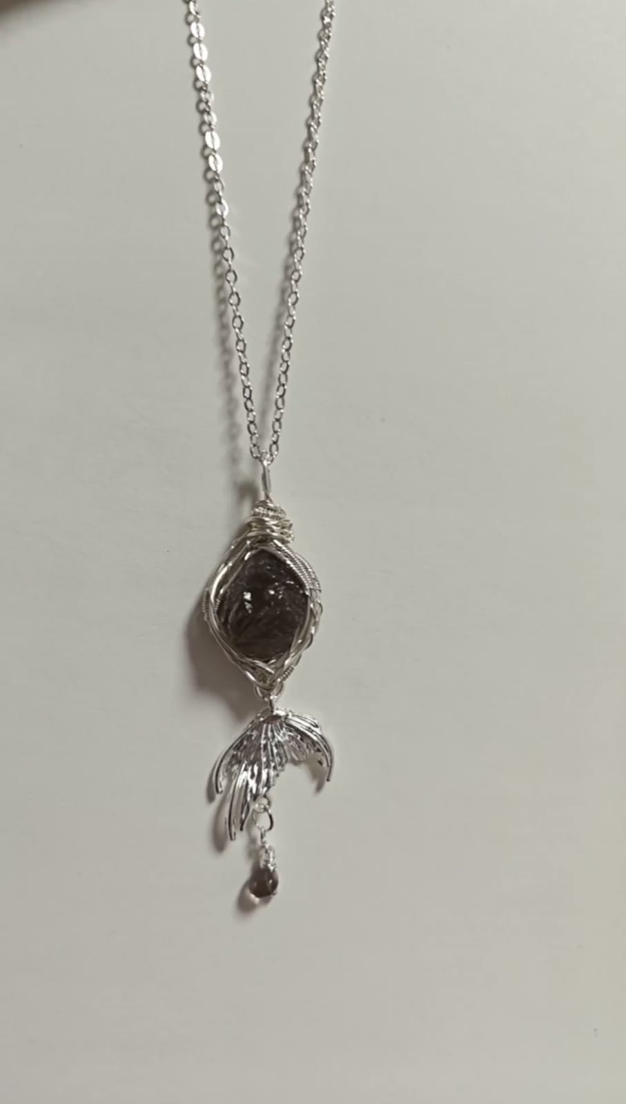 Tea Crystal Fish Tail Wire Wrapped Necklace