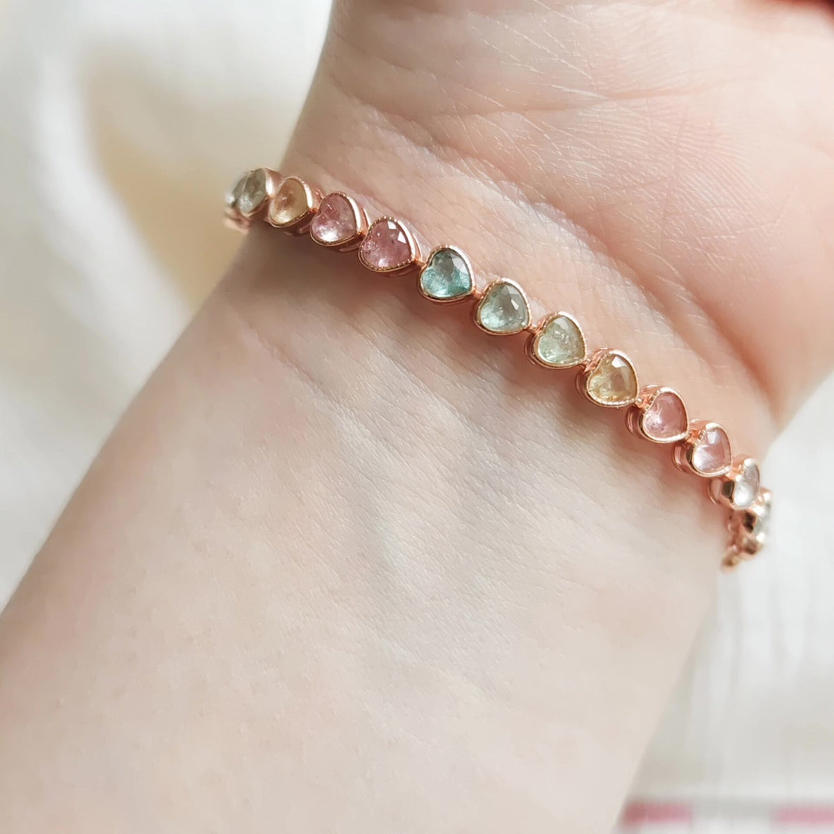 Heart Shaped Tourmaline Bracelet Rose Gold Silver